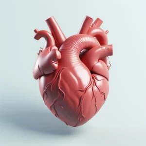 3D graphic of a human heart illustrating the heart connection with oral health. Big Sky Family Dental explains the relationship between oral health and cardiovascular well-being.